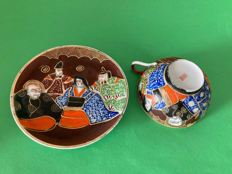 Chávena e pires porcelana casca de ovo estilo Satsuma Japan Antiga