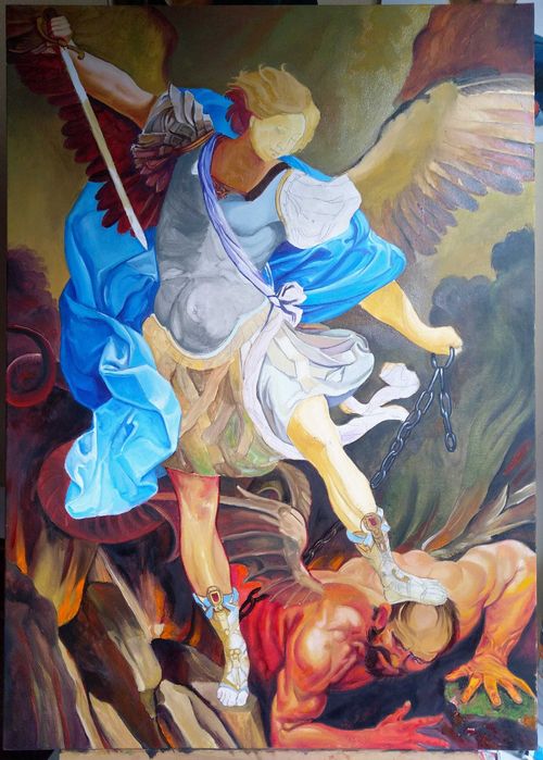 Pintura Óleo na Tela - Arte Sacra - S. Miguel Arcanjo