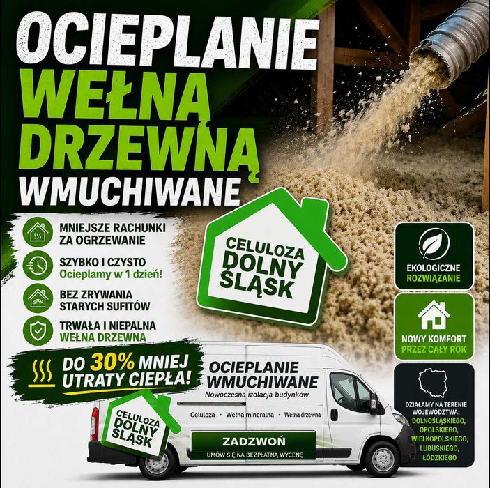 Ocieplanie wełną drzewną wdmuchiwaną, izolacja poddasza, dmuchanie stropu, termoizolacja domu, naprawa ocieplenia, eko izolacja, jak Steico celulozą