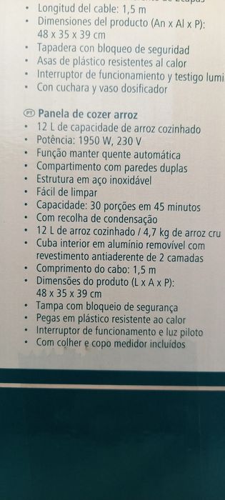 Panela cozer arroz eléctrica 12 litros