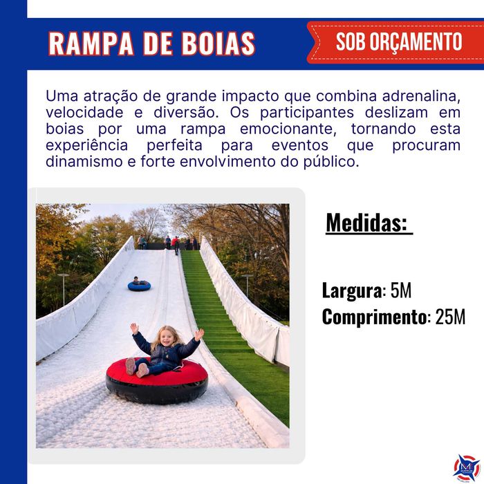 carrossel parisiense, pista de gelo, rampa de boias, borboleta gigante, canhão de neve