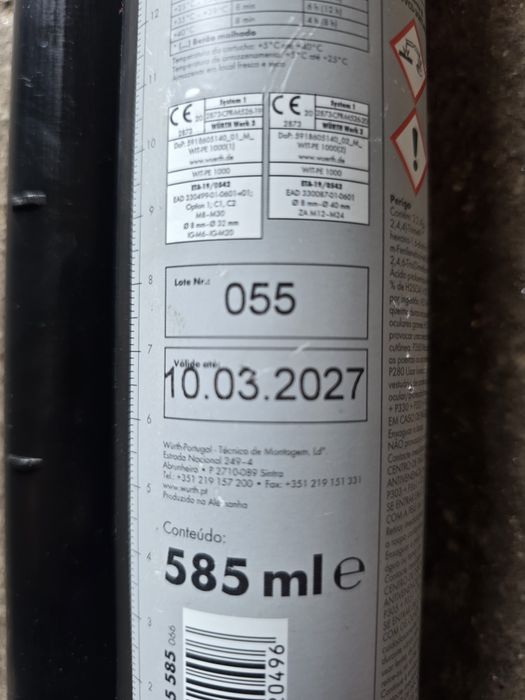 Bucha Química Würth WIT-PE 1000 (585ml) - Epóxi Puro (lote4x)