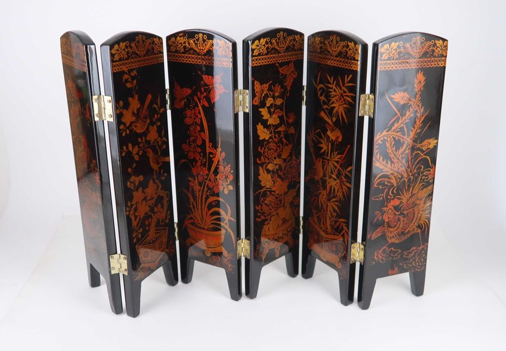 Biombo de mesa Chines - madeira lacada com pintura manual