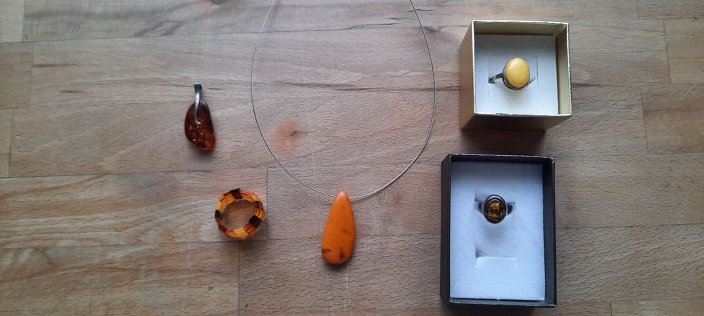 Biżuteria pierścionek zawieszka bursztyn srebro zestaw