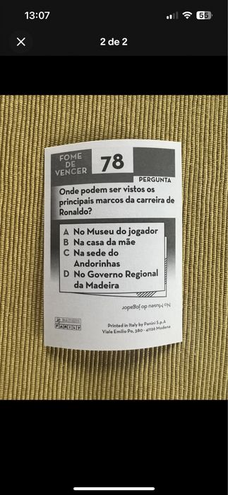 Cristiano Ronaldo Fome de Vencer 2022 Panini