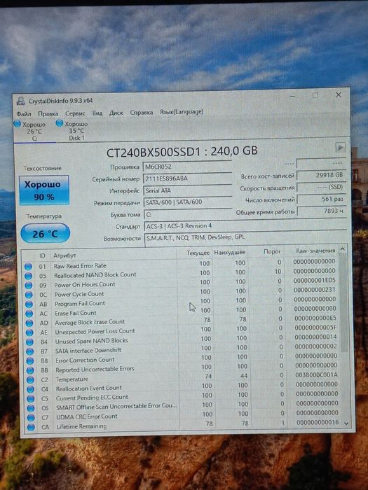 SSD диск crucial BX500 2.5