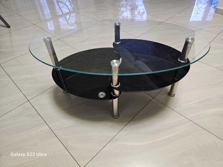 Nowoczesna ława, szklany stolik kawowy z 2 półkami