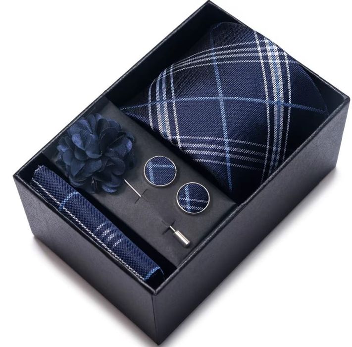 ZESTAW upominkowy Krawat + Poszetka + Spinki  granatowy bordowy