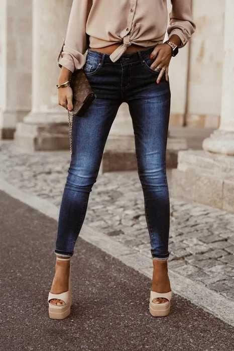 Spodnie jeansowe cieniowane ciemny jeans roz S