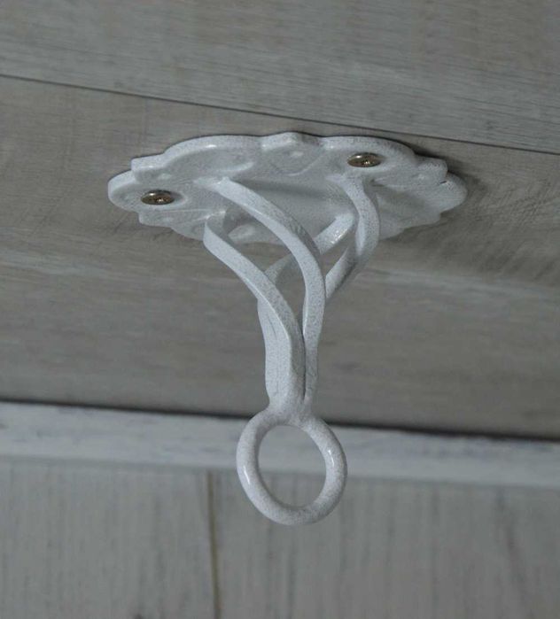 Wieszak Hak Uchwyt sufitowy kuty na doniczkę - Biały Antyczny (W14)