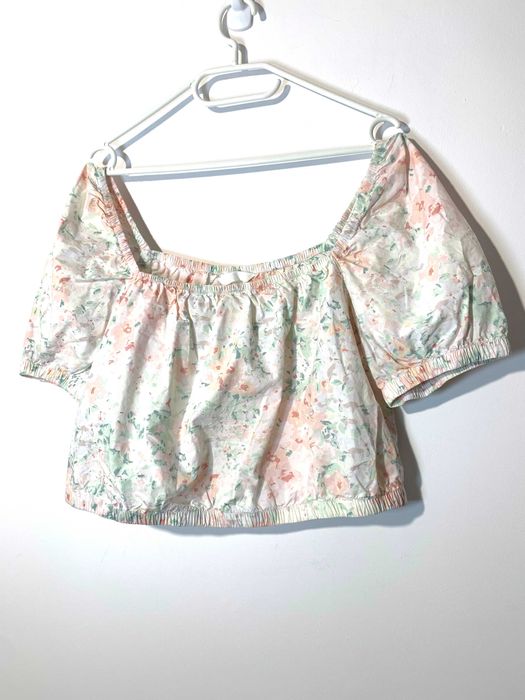 bluzka crop top M bufiasta milkmade kwiaty hiszpanka oversize luźna