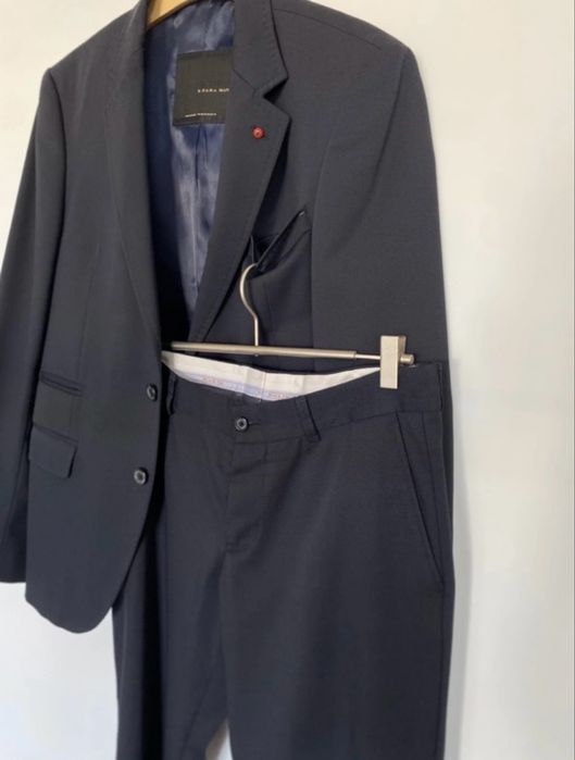 Granatowy garnitur Zara elegancki klasyczny M