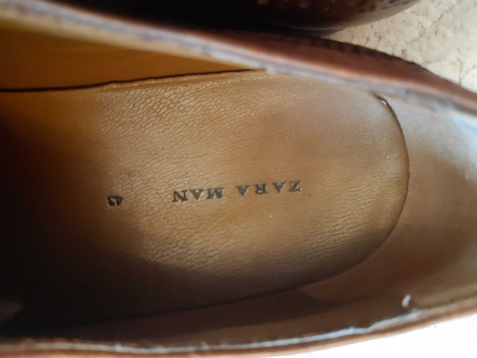 Portugalskie skórzane brązowe półbuty pantofle Zara Man, rozmiar 43