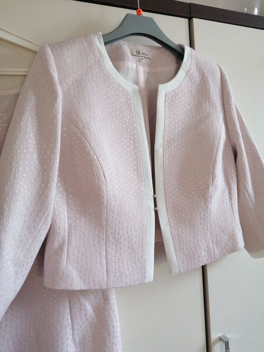 Ubranko zestaw komplet wesele sukienka żakiet bolerko pudrowe komunia