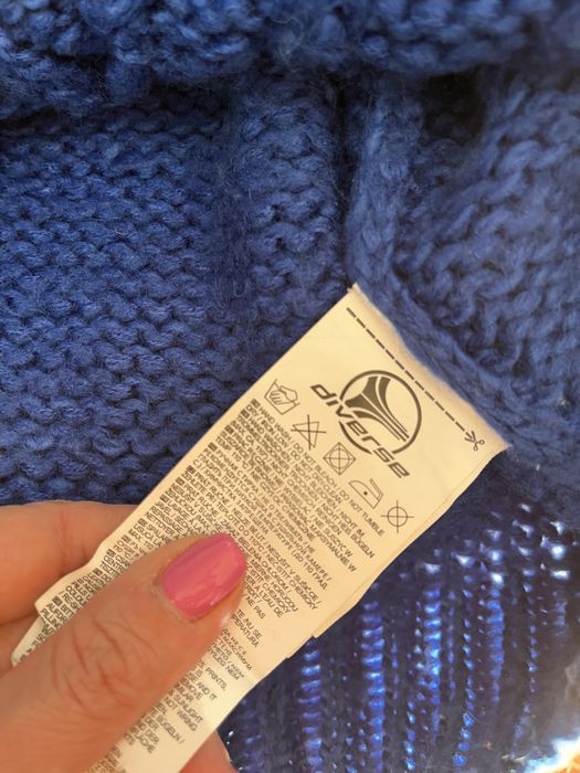 Sweter gruby Diverse niebieski sploty warkocze rozmiar M 38 40