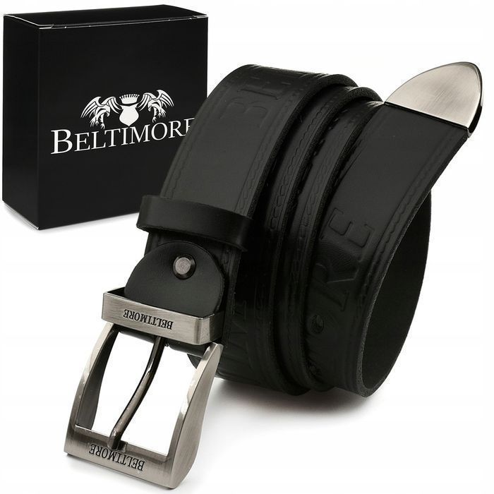 Męski pasek 125 140 do spodni skórzany czarny skóra klasyczny premium