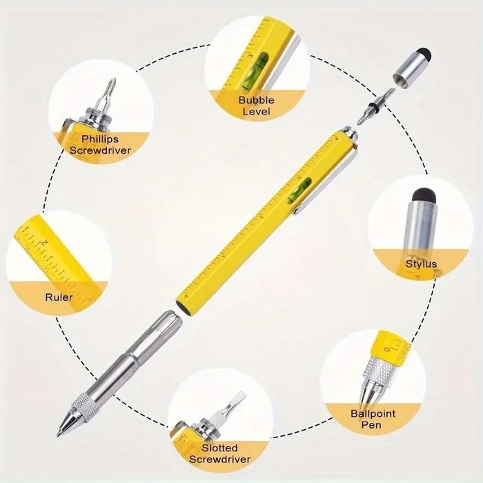 Długopis Multitool 6w1 miarka śrubokręt poziomica - czarny