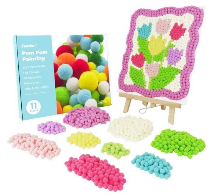 Zestaw artystyczny Funto Tulipan, 1100+ pomponów, płótno, sztaluga