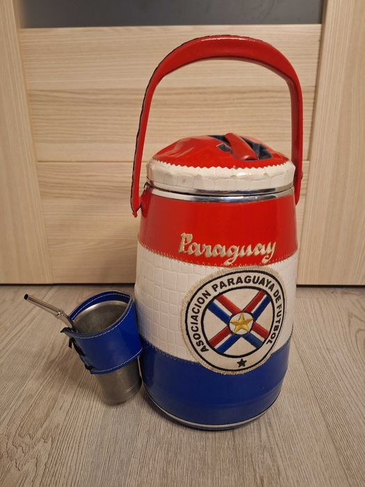 Termos do terrere Paraguay skórzany + kubek + bombilla — zestaw yerba