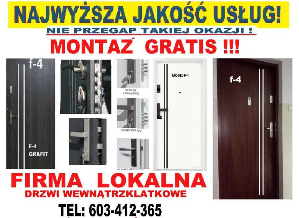 Drzwi WEJŚCIOWE zewnętrzne ,wewnątrzklatkowe z montażem