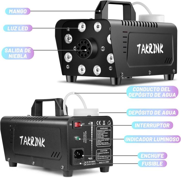 Máquina de Fumo 500W 8 Leds e 13 Cores e 4 Modos com Comando