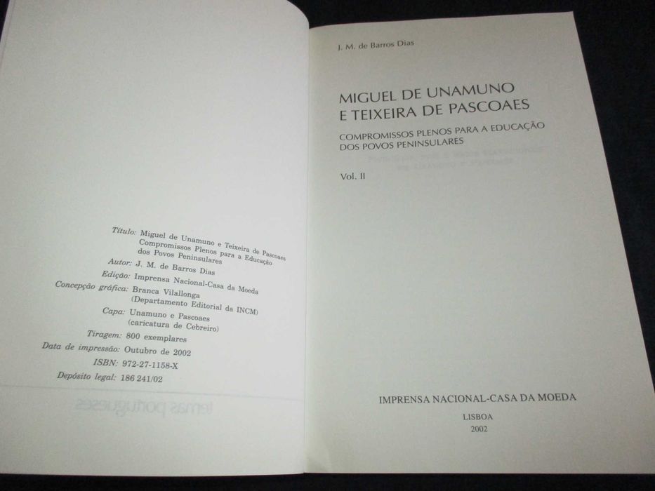 Livros Miguel de Unamuno e Teixeira de Pascoaes Temas Portugueses INCM