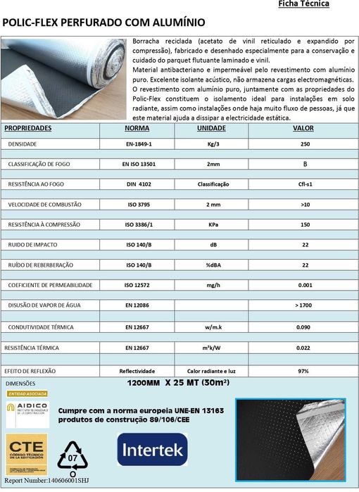 Base Polic-Flex Perfurado com alumínio para piso flutuante 30m2