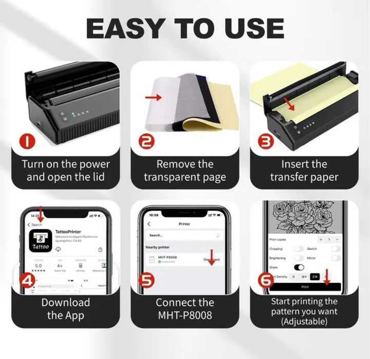 Професійний тату трансферний принтер MHT-P8008, Bluetooth/USB, iOS/Android/Win/Mac