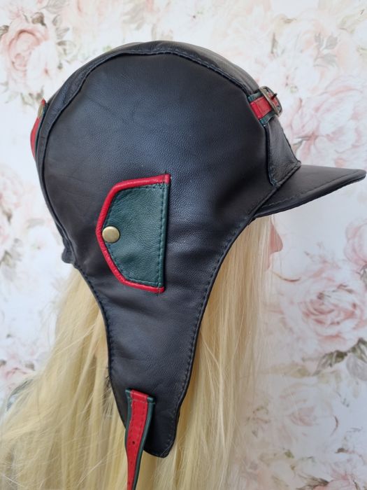 Skórzana czapka pilotka