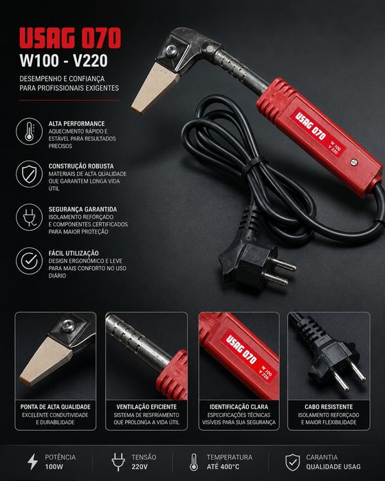 Ferro de Soldar Profissional USAG 070 - 100W/220V - Novo / Estado Impecável