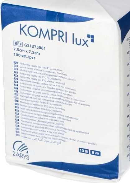 Gaziki/Kompresy gazowe 7,5cm x 7,5cm KOMPRI lux niejałowe, 20 opakowań