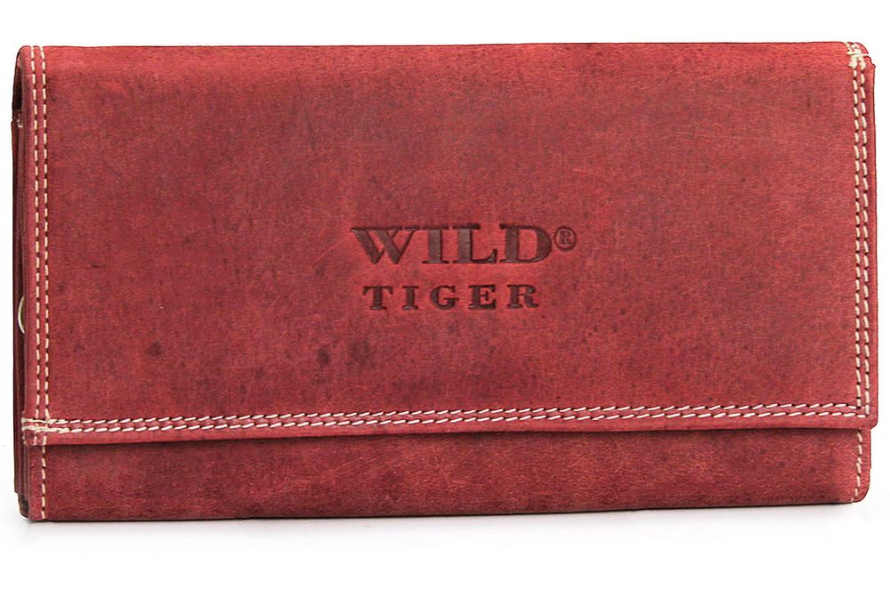 portfel damski skóra nubuk wild tiger - ciemnoczerwony
