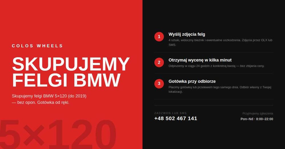 Skup felg aluminiowych 5x120 BMW gotówka od ręki | COLOS