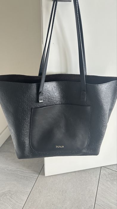 Skórzana torebka TOUS Mossaic Capazo | Czarna | Duża torba Shopper Tote A4