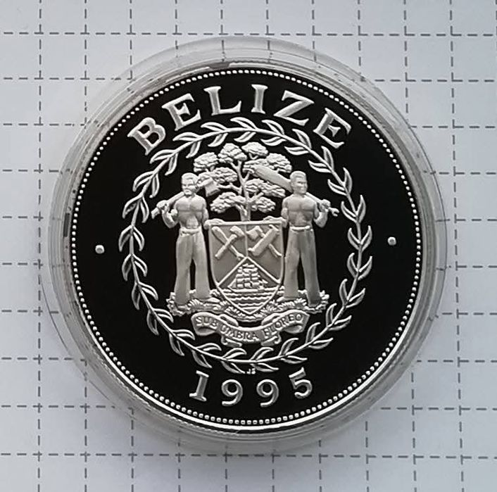 Беліз 10 доларів 1995р. Вимираючі види тварин. СРІБЛО. ПРУФ. Сертифіка