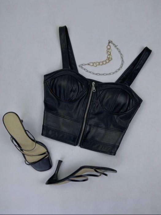 Чорний шкіряний топ, S-M