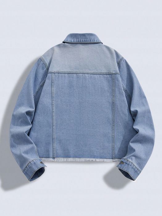 Kurtka Męska Jeansowa Vintage Z Surowym Wykończeniem Casual Romwe M