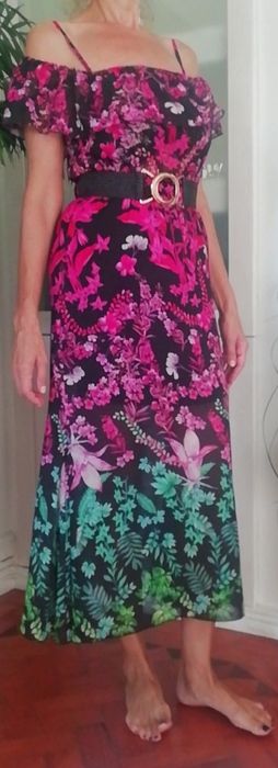 Vestido comprido boho chic florido (M)