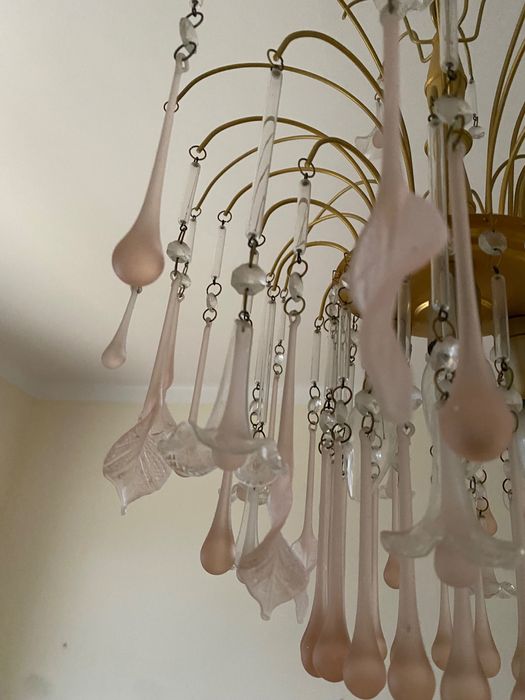 Candeeiro de teto em vidro cor de rosa