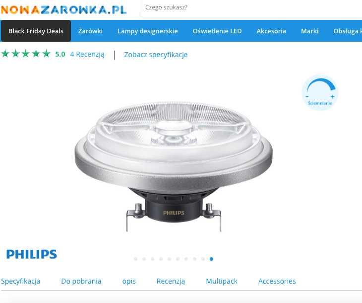 Reflektor Philips  LED G53 AR111 10.8W 600lm  Ciepła Biel 2700 K