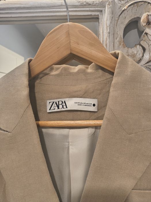 Beżowa lniana marynarka Zara r. 34/xs