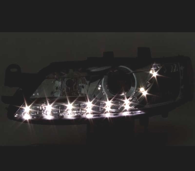FARÓIS FRONTAIS LUZ DIURNA LED PARA OPEL VECTRA B 95-98 FUNDO CROMADO