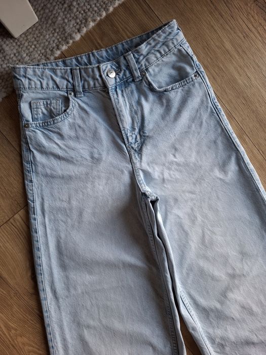 Rozmiar XXS, H&M jasne szerokie jeansy, spodnie jeansowe wide leg