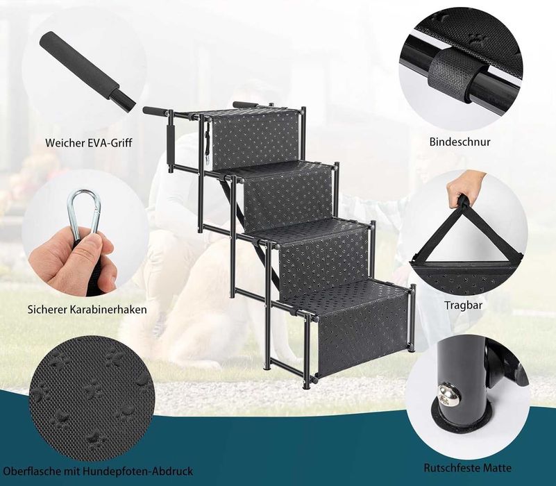 Schody dla psa, samochodowe, rampa składana 4-stopniowa - do 80 kg