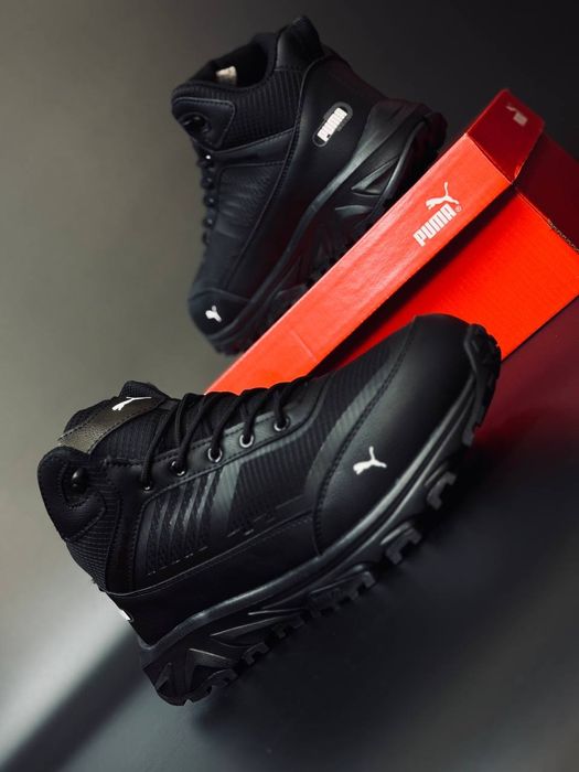 Мужские кроссовки Puma Черные кожаные зимние кросівки чоловічі пума