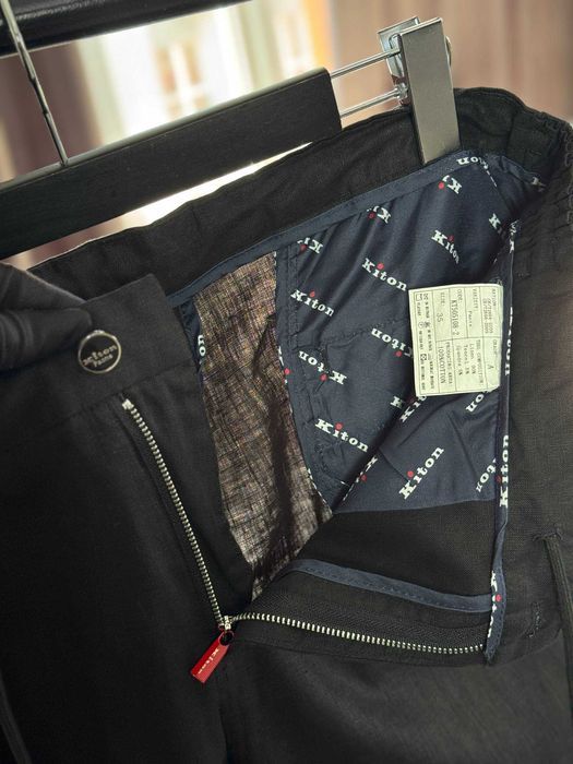 Мужские льняные брюки Kiton классические черные штаны Китон натуральный лен d094