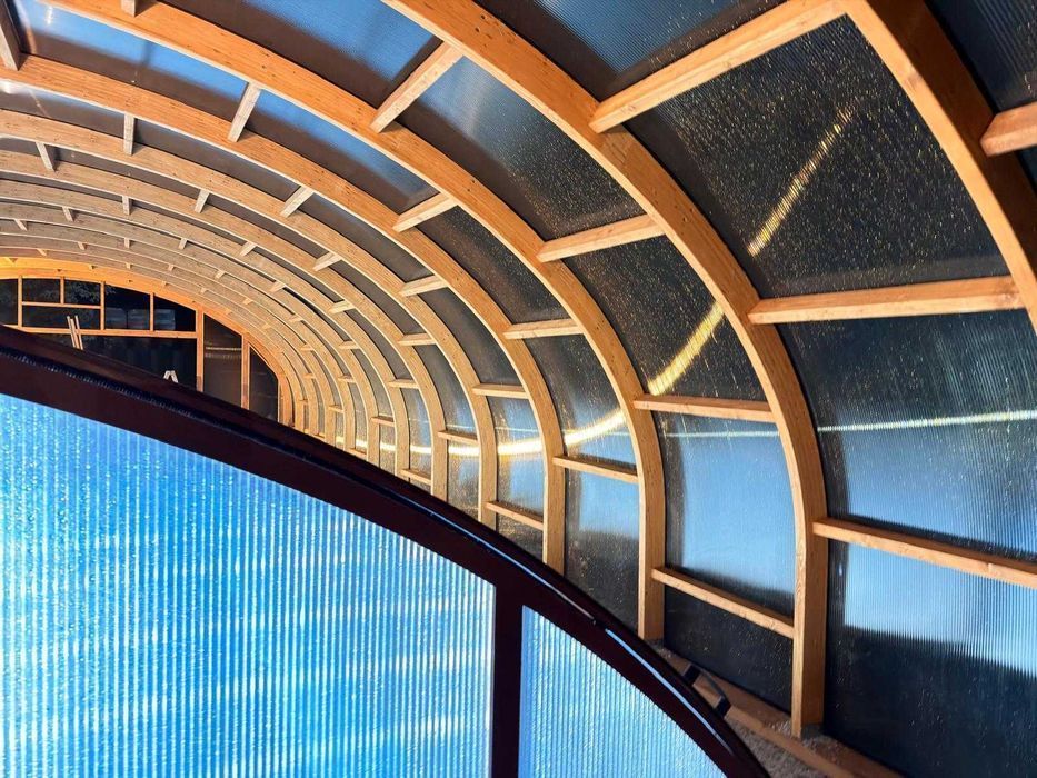 Konstrukcja drewniana- ogród zimowy, zadaszenie basenu, szklarnia