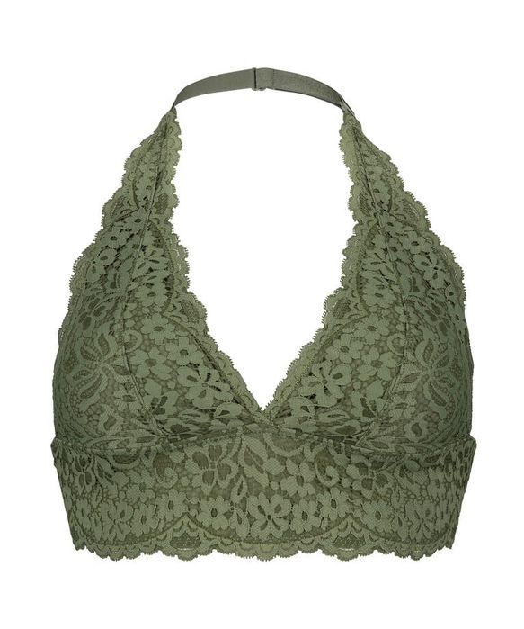Hunkemöller Zielony Biustonosz z koronką halterneck M