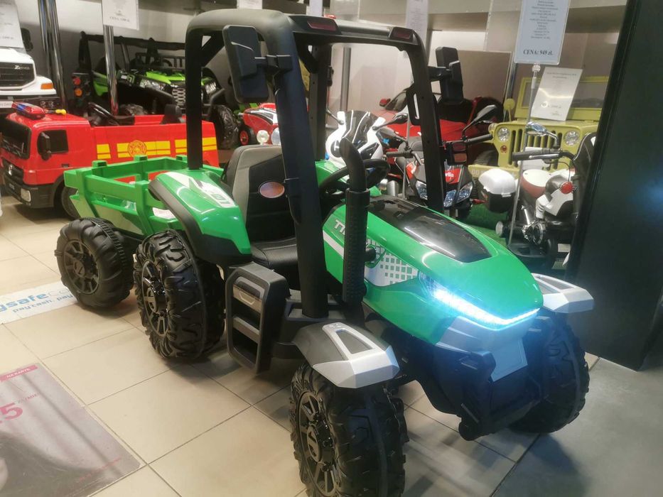 Duży traktor 400W z przyczepką auto autko pojazd samochód akumulator