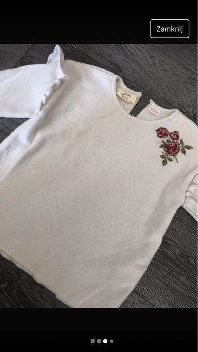 Zara sweter dziewczecy kwiaty haftowany ecru smietankowy 98 104